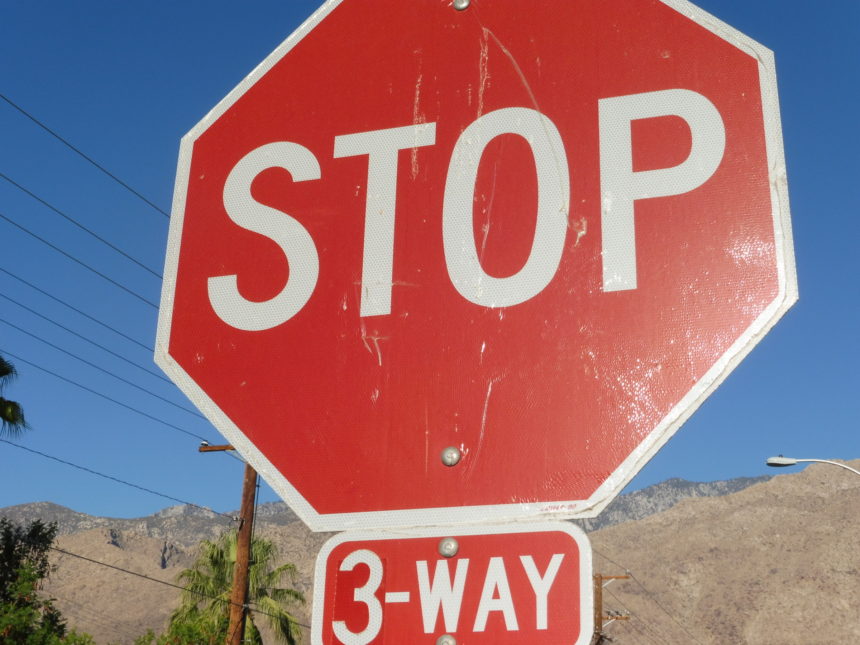 USA Palm Springs - Stop sign - 3-way