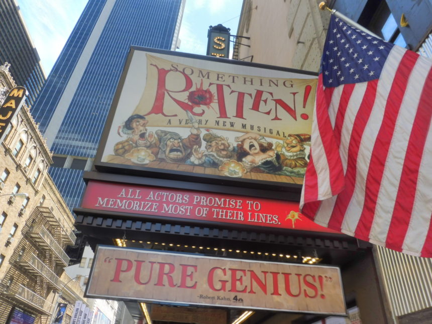 USA New York Something Rotten ad outside theatre 1