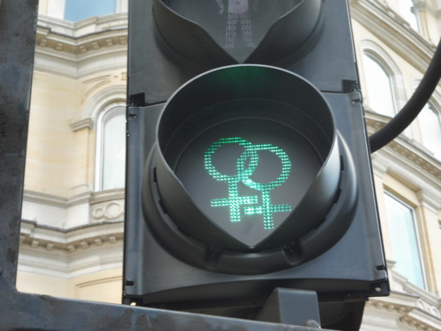 England around Trafalgar Square - lesbian traffic lights